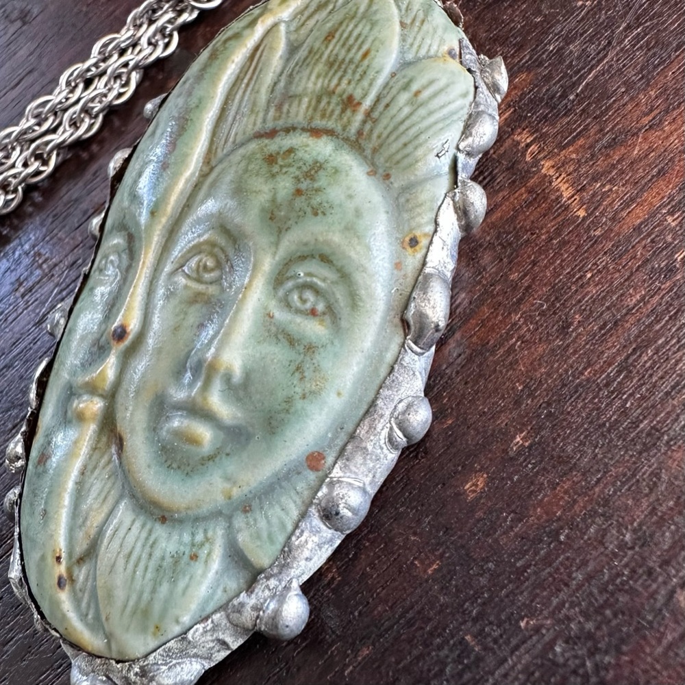 Sun and Moon Face Polymer Pendant Sterling Silver Necklace - Picture 5 of 16